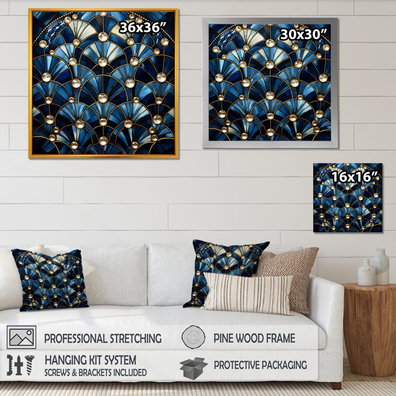 Mercer41 Art Deco Blue Golden Tile Elegance 1 II - Geometric Wall